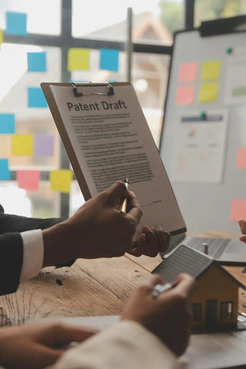 Patent drafting on a blueprint